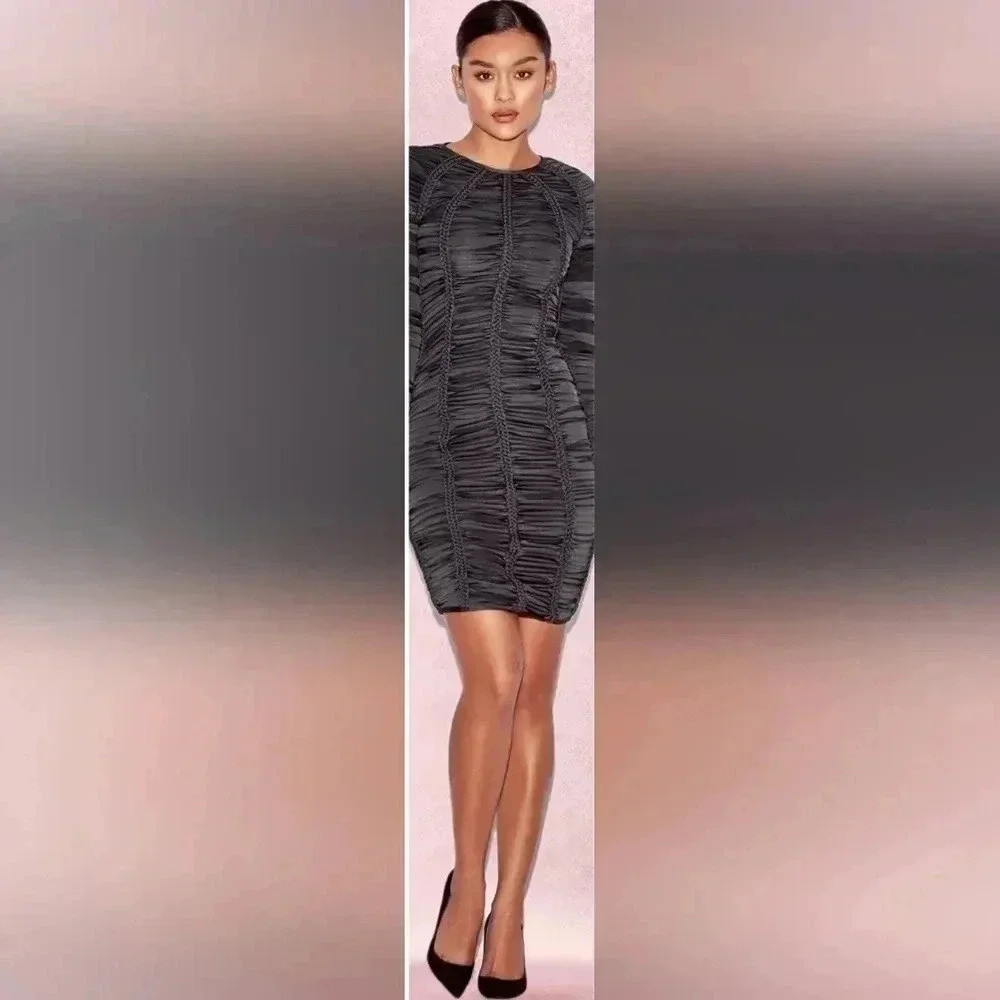 Siege' Charcoal Grey Laser Cut Braided Dress - House of CB